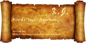 Korényi Jusztus névjegykártya